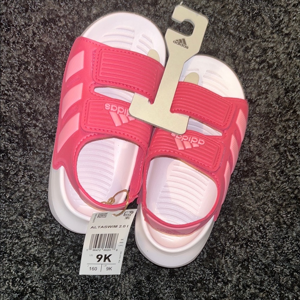Adidas Pink and White Sandals with Velcro Closure